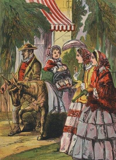 Kislány szamáron lovagol (színes litográfia) alkotó: English School