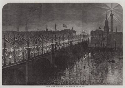 A London Bridge kivilágítása a 10. Inst éjszakáján (metszet) alkotó: English School