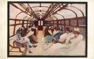 A londoni metró utasai a Bakerloo és a Piccadilly vonalakon (színes lithó) alkotó: English School