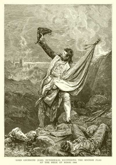 Lord Cochrane (Earl Dundonald) visszaszerzi a spanyol zászlót Rosas ostrománál, 1808 alkotó: English School