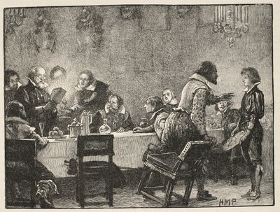 Lord Monteagle és a lőporos összeesküvésről szóló figyelmeztető levél, a Cassells Illustrated History of England illusztrációja (szépia fotó) alkotó: English School