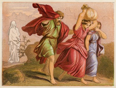 Lots Flucht aus Sodom (Farblithografie) von English School