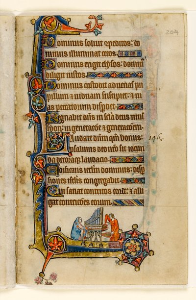 MS 1-2005, fol. 204r: Orgonajáték, marginális díszítés a Macclesfield Zsoltárból, Sarum használata, East Anglia, 1330 körül alkotó: English School