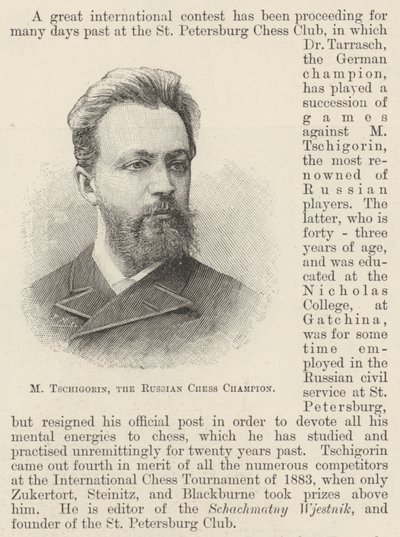 M Tschigorin, az orosz sakkbajnok (metszet) alkotó: English School