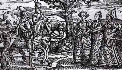Macbeth, Banquo és a három boszorkány, The Historie of Scotlande, 1577, alkotó: English School
