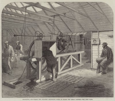 Gépek az atlanti távírókábelnek a Great Eastern fedélzetére való felvételéhez (metszet) alkotó: English School