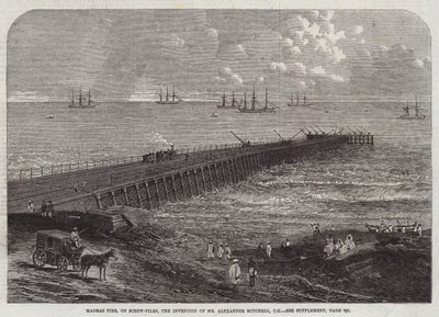 Madras Pier, a csavaros cölöpökön, Alexander Mitchell úr találmánya, CE (metszet) alkotó: English School