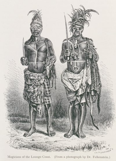 A Loango partvidék mágusai, Dr. Falkenstein fotójáról metszve, Friedrich Rayzel professzor "Az emberiség története" 1. kötetéből, 1896. alkotó: English School