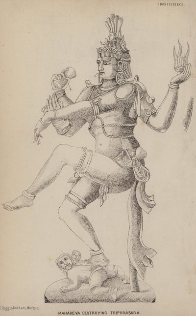 Mahadeva elpusztítja Tripurasurát (metszet) alkotó: English School