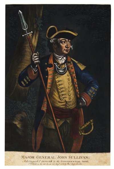 John Sullivan vezérőrnagy, 1776 (kézzel színezett mezzotint) alkotó: English School