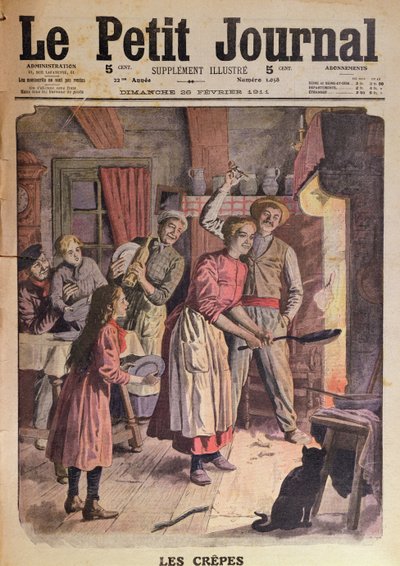 Palacsinta készítés, illusztráció a Le Petit Journalból, 1911. február 26 alkotó: English School
