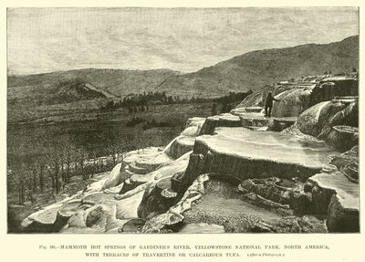 A Gardiners folyó mamut meleg forrásai, a Yellowstone Nemzeti Park, Észak-Amerika, mésztufa vagy mésztufa teraszai alkotó: English School