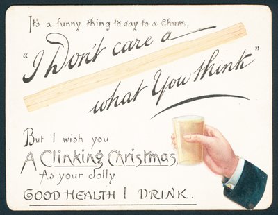 Mans kezében üveg, karácsonyi kártya alkotó: English School