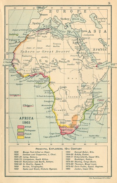 Térkép: Afrika 1865 (színes litográfia) alkotó: English School