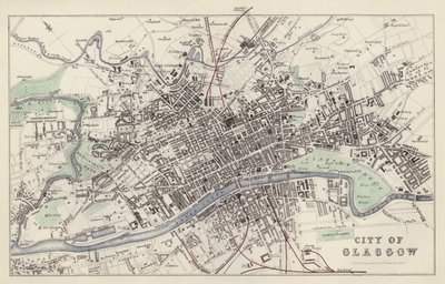 Térkép: Glasgow városa, rajzolta és metszett: G H Swanston, Edinburgh (színes litho) alkotó: English School