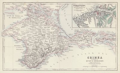 Térkép: Huot és Demidoff szerint, rajzolta és metszette J Bartholomew, Edinburgh; Szevasztopol, a Berlinben kiadott kicsinyített eredeti orosz terv szerint (színes litográfia). alkotó: English School