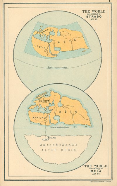 Térkép: Strabo AD 18, Mela AD 43 (színes litográfia) alkotó: English School