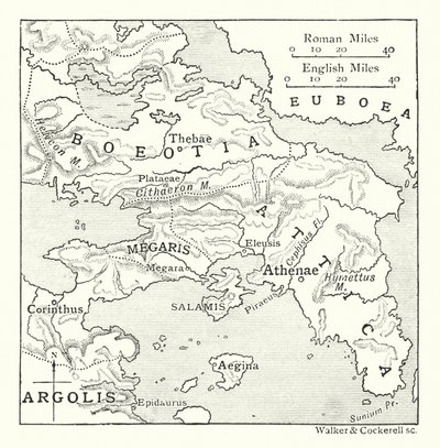 Attika térképe Szalamisszal és Aeginával, Boiótiával, Megarisszal, valamint Korinthia és Argolis egy részével (litho) alkotó: English School