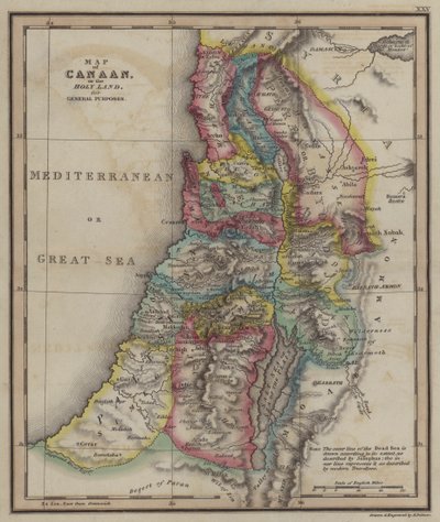 A Szentföld Kánaán térképe általános célokra (színes metszet) alkotó: English School