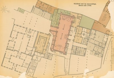 A londoni Guildhall és a környék térképe 1750 körül alkotó: English School