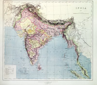 India térképe, H. R. Thuillier ezredes, R. E., India főfelügyelője irányítása alatt jelent meg, 1877 alkotó: English School