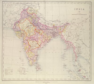 India térképe, H. R. Thuillier ezredes, R. E., India főfelmérője irányítása alatt jelent meg, 1882 alkotó: English School