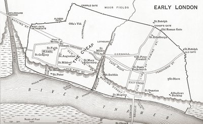 London térkép a 11. században, J. R. Green „A Short History of the English People” című művéből, 1893-ban alkotó: English School