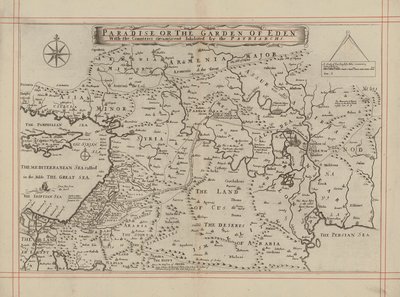 A Paradicsom vagy az Édenkert és a pátriárkák által lakott országok térképe (metszet) alkotó: English School