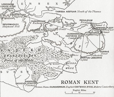 Az angliai Roman Kent térképe J. R. Green „Az angol nép rövid története” című művéből, 1893-ban alkotó: English School