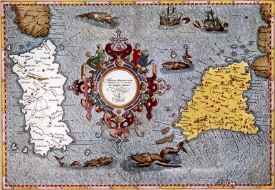 Szardínia és Szicília térképe, Ptolemaiosz "Geographica" című művében. alkotó: English School