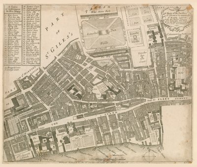 St Clements Danes és St Mary Savoy térképe, London, a Rolls Liberty és a Lincolns Inn szállodával alkotó: English School