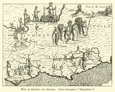 Surrey és Sussex térképe alkotó: English School