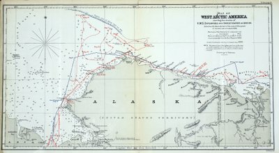 Amerika nyugati sarkvidéki térképe, amelyen a HMS Enterprise és az Investigator nyomai láthatók 1850-1854 között alkotó: English School