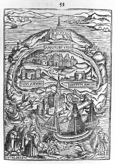 Utópia szigetének térképe, könyvelőlap, 1563 alkotó: English School