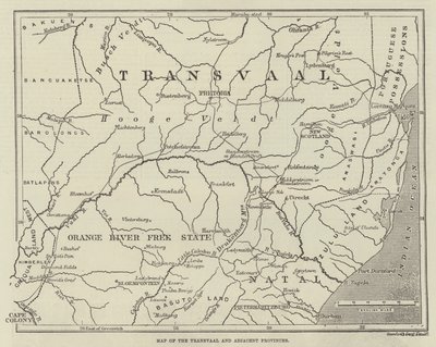 Transvaal és a szomszédos tartományok térképe (metszet) alkotó: English School