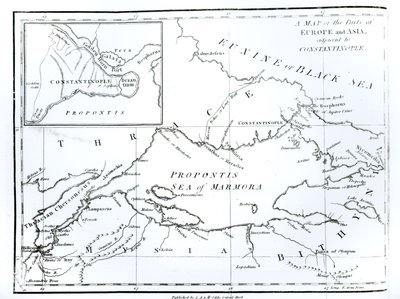 Európa és Ázsia Konstantinápoly melletti részeinek térképe, "A római birodalom hanyatlásának és bukásának története" 9. kötetből, Edward Gibbon, 1808 alkotó: English School