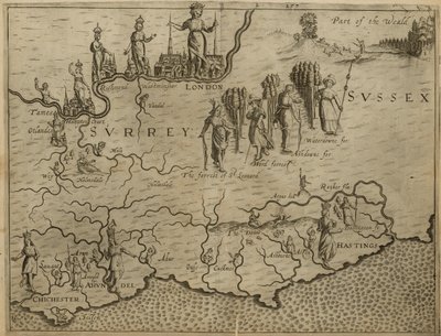 Dél-Anglia térképe, beleértve Londont, Surreyt és Sussexet alkotó: English School