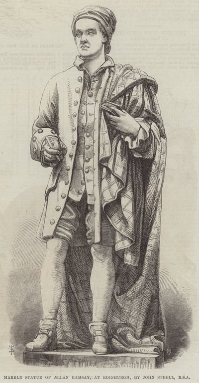 Allan Ramsay márványszobra Edinburghban, John Steell, RSA (metszet) alkotó: English School