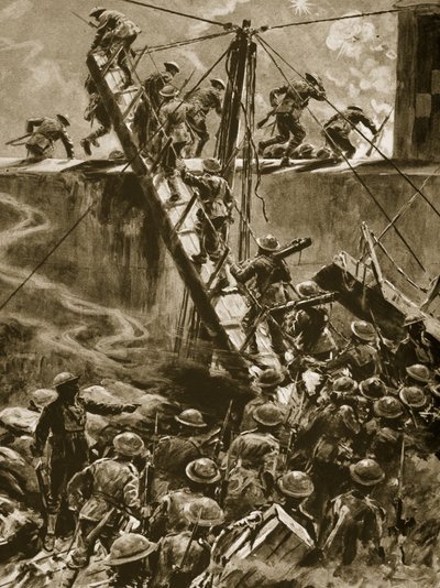Tengerészgyalogosok és kékkabátosok a folyosókon a H.M.S Vindictive, 1914-1919 alkotó: English School
