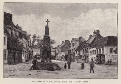 Piactér, Crecy, Franciaország, a régi piackereszttel (litho) alkotó: English School