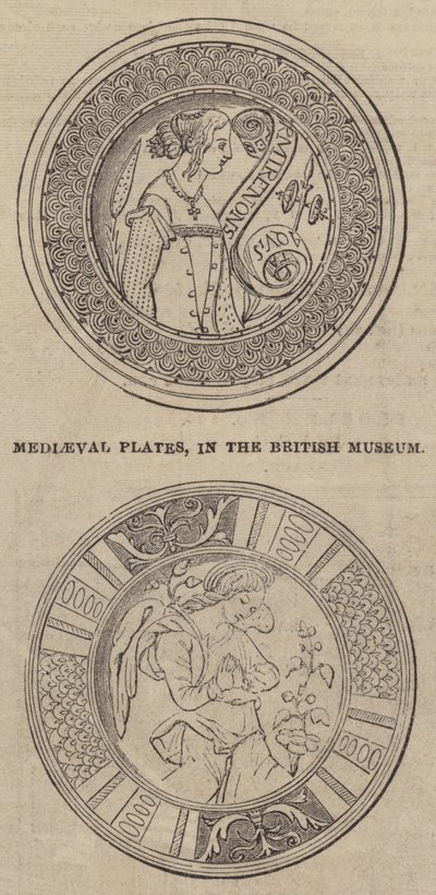 Középkori tányérok, a British Museumban (metszet) alkotó: English School