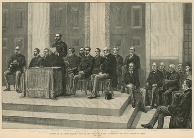 Találkozó a Szent Jakab-palotában, amelyet a walesi herceg hívott össze a Royal College of Music megalapítására alkotó: English School
