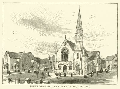 Emlékkápolna, iskolák és plébánia, Epworth (metszet) alkotó: English School