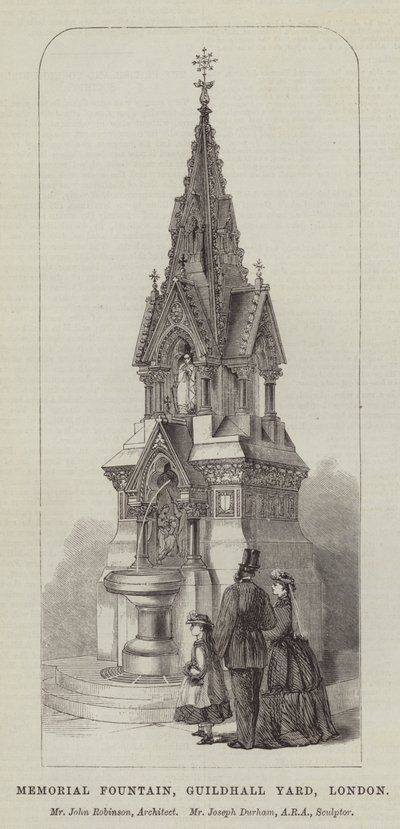Emlékkút, Guildhall Yard, London, John Robinson úr, építész, Joseph Durham, ARA, szobrász (metszet) alkotó: English School