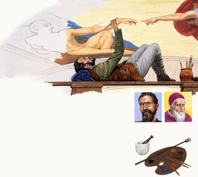 Michelangelo megfesti a Sixtus-kápolna mennyezetét alkotó: English School