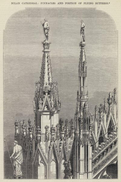 Milánói dóm, csúcsok és a repülő támpillér része (metszet) alkotó: English School