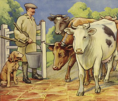 Fejési idő (színes litho) alkotó: English School