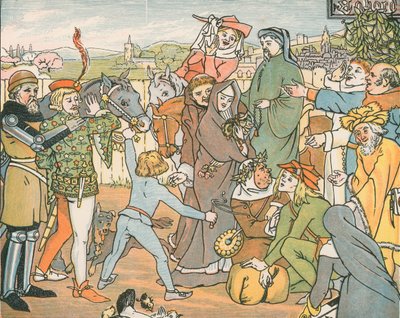 Bányagazda összegyűjti a canterburyi zarándokokat alkotó: English School