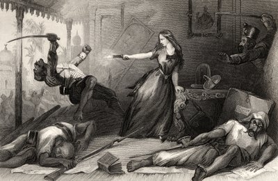 Miss Wheeler védekezett Sepoys ellen 1857-ben Cawnpore-ban, az 1858-ban megjelent „The History of the Indian Mutiny” című művéből (metszet) alkotó: English School