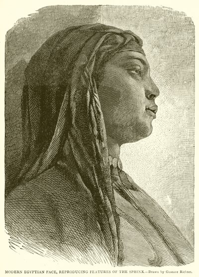 Modern egyiptomi arc, a Szfinx jellemzőit reprodukálja alkotó: English School
